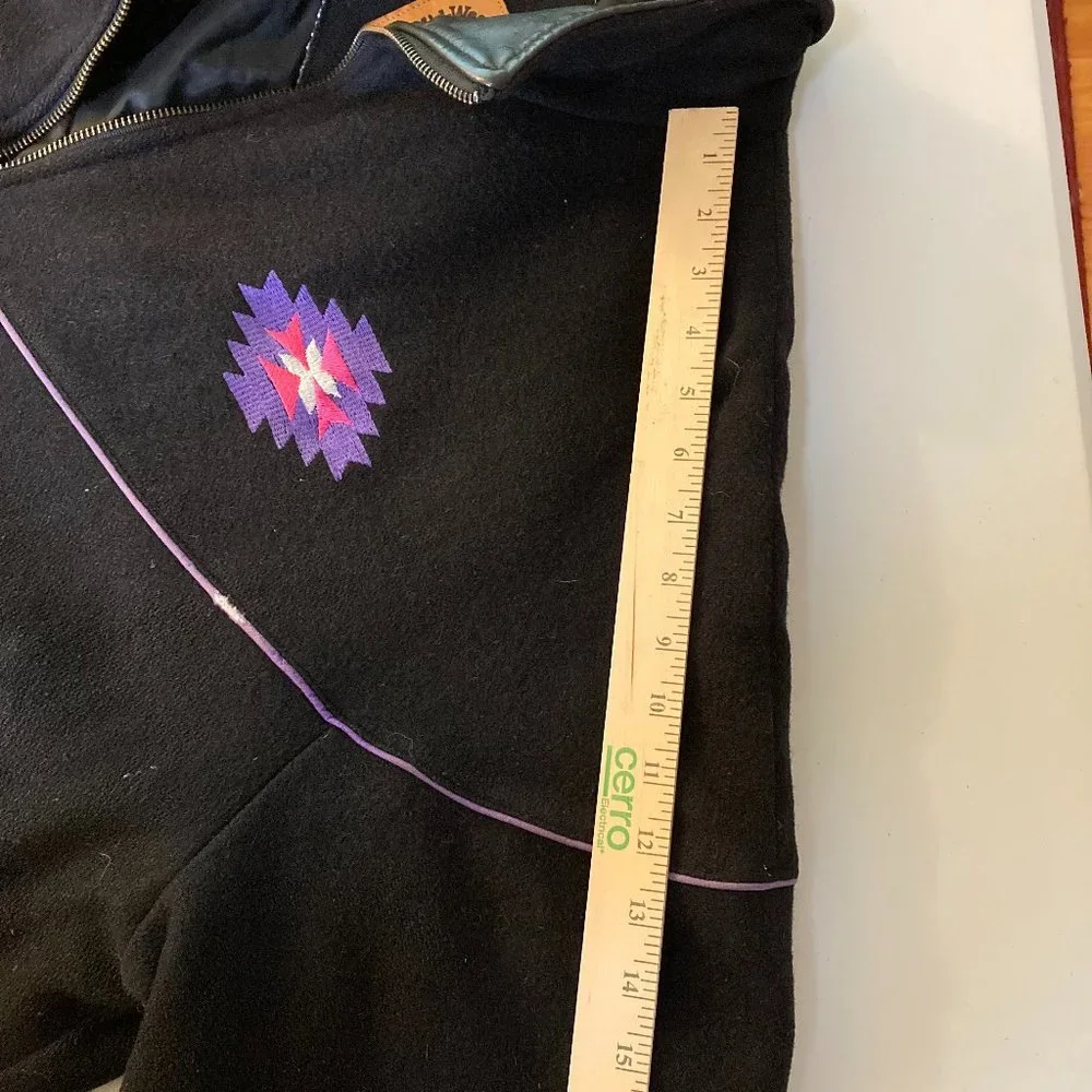 Black Wool Leather Bomber Vtg Jacket Southwest Graphic made in Canada - Picture 9 of 16